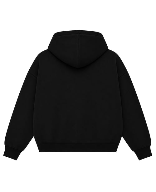 Black Boxy Dual Zipper Hoodie Back Design